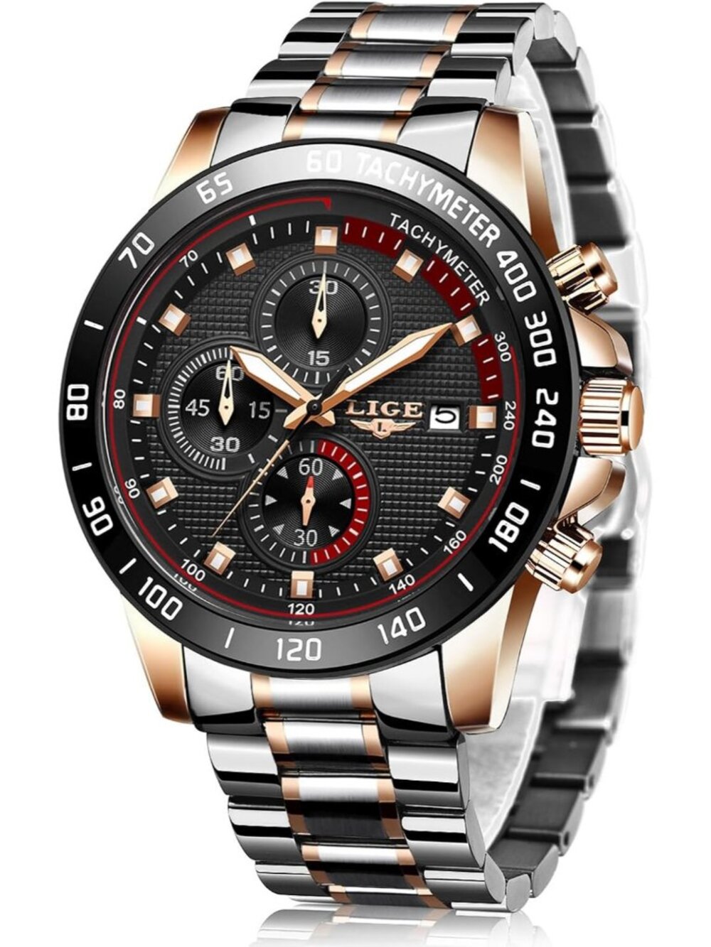 Men's Silver Black Stainless Steel Case 3ATM Analog Chronograph Wrist Watch